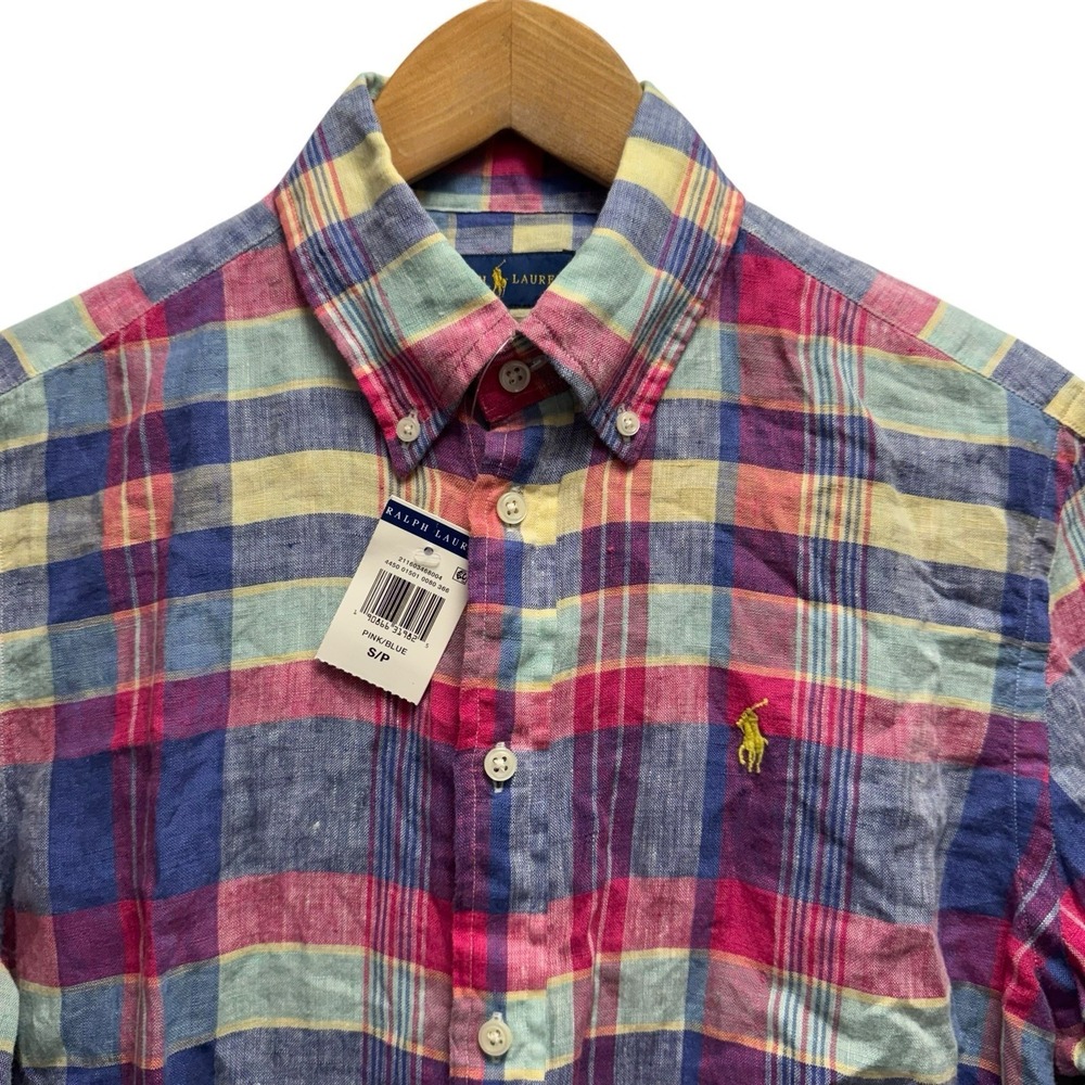 Polo Ralph Lauren NEW Men's Small Multicolor Plaid Linen Pony Button Down Shirt